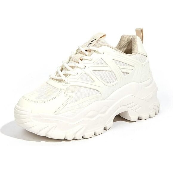 Shoes - Women Beige Casual Tennis Lace Up Chunky Sneakers Shoes